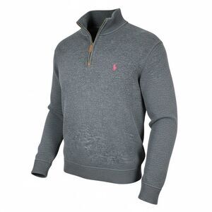 Polo Ralph Lauren Quarter Zip Sweater Mens M Gray Cotton Pullover Pony